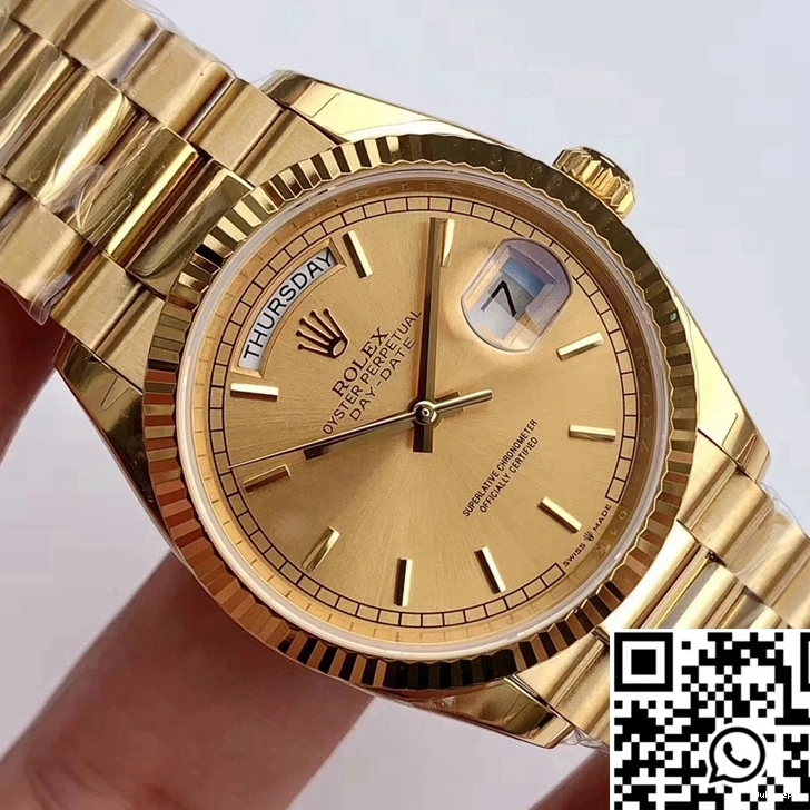 EW Champagne Gold Yellow Dial Factory Rolex Day-Date M128238-0045 0118